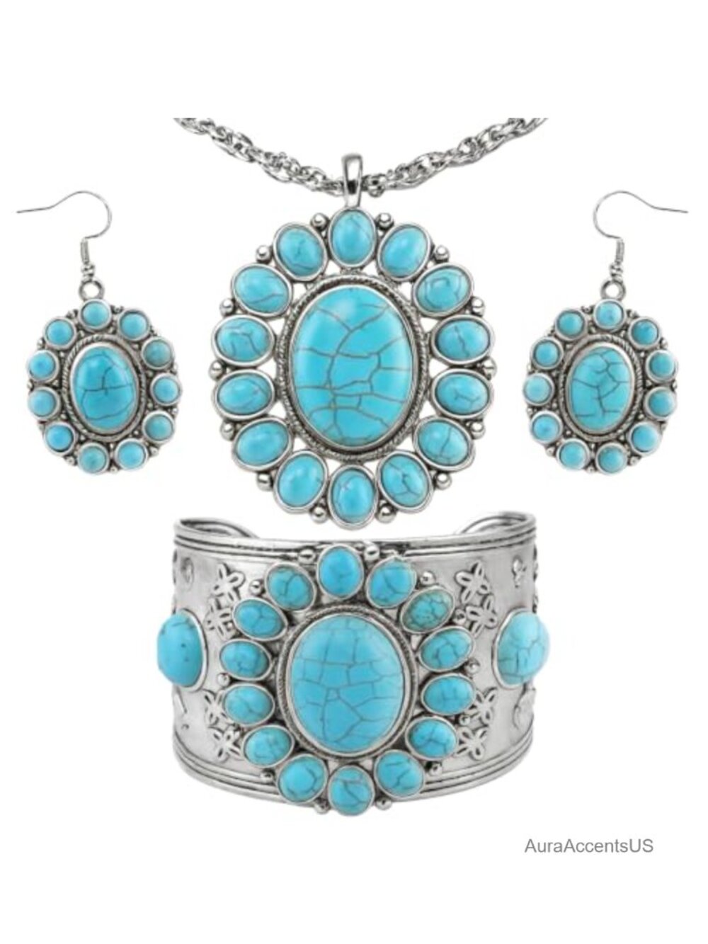 Howlite Western Jewelry Set Necklace Earrings Bracelet Boho Cowgirl